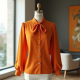 Women's Tangerine Tie-Neck Shirt