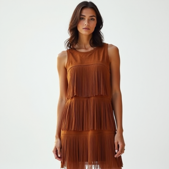 Women's Suede Fringe Shift Dress