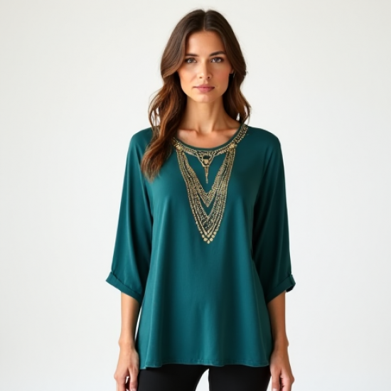 Women's Layered Necklace Print Top