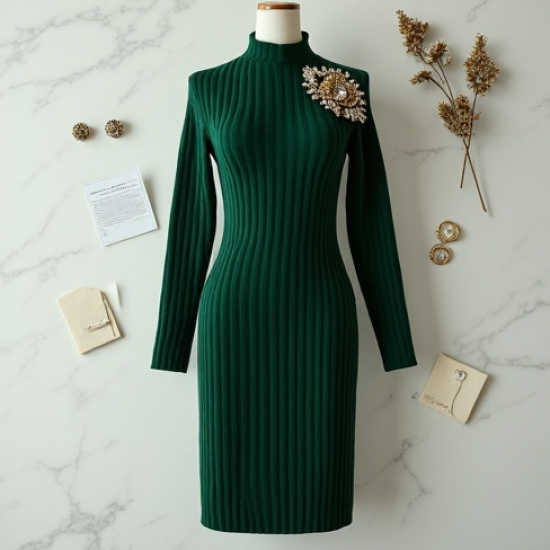 Women's Brooch-Accented Knit Dress