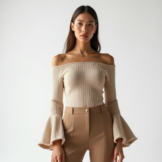 Off-Shoulder Bell Sleeve Knit Sweater