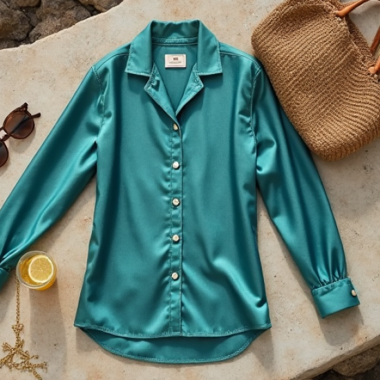 Women's Turquoise Oversized Button-Down