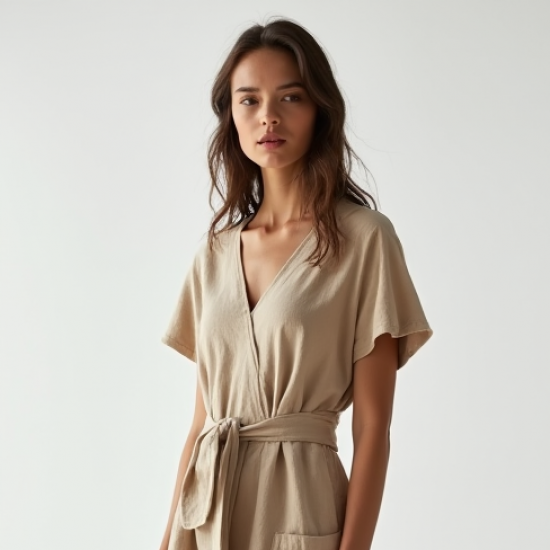 Women's Linen Blend Midi Dress
