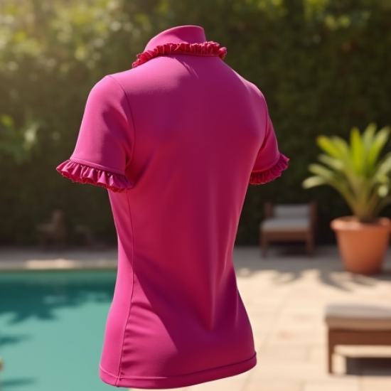 Women's Magenta Ruffle-Trim Polo