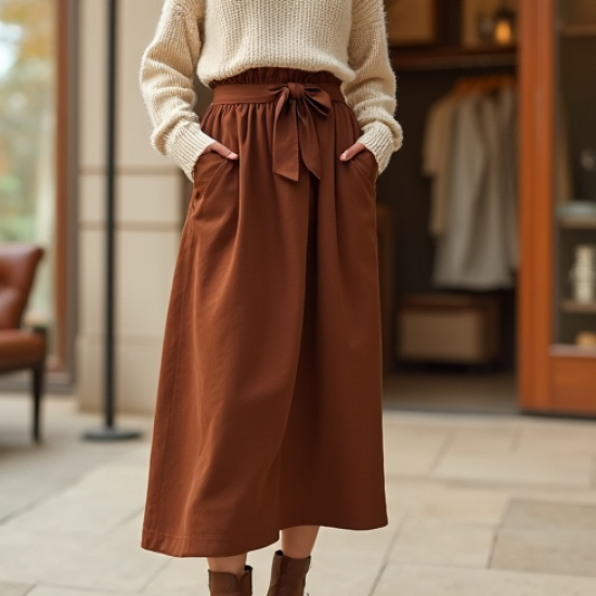 Women's Cocoa Paperbag Waist Skirt