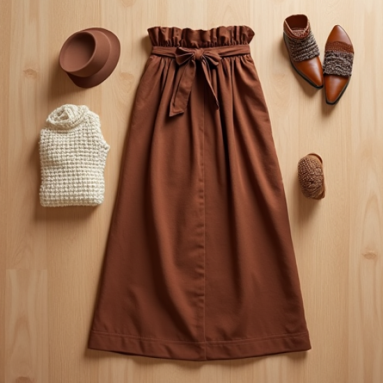 Women's Cocoa Paperbag Waist Skirt