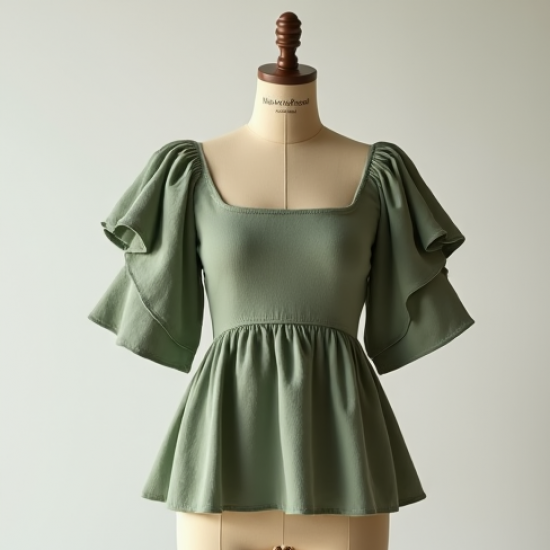 Women's Ruffle Sleeve Peplum Top