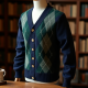 Women's Navy Argyle Cardigan