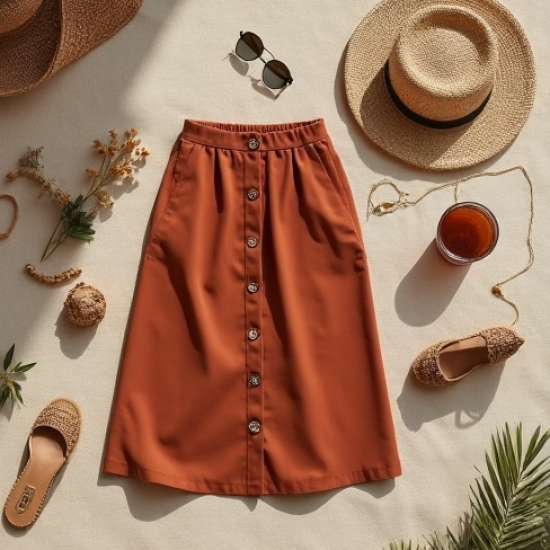 Button-Down Midi Cotton Sun Skirt