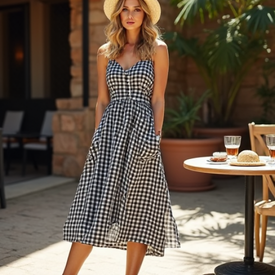 Women's Black & White Checkerboard Sundress