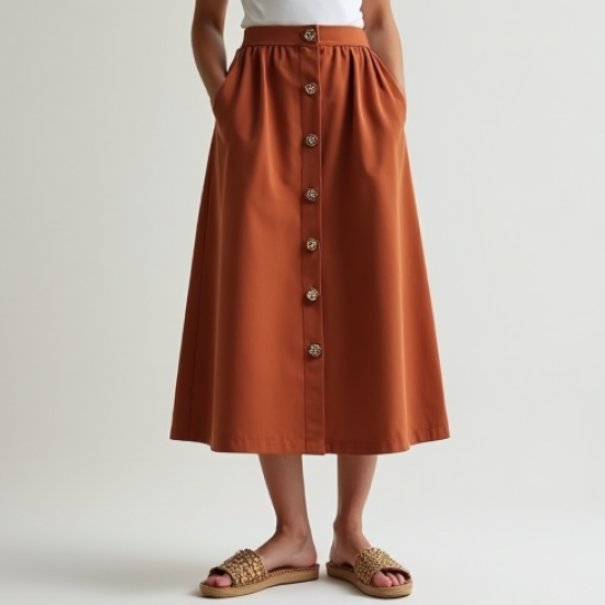 Button-Down Midi Cotton Sun Skirt