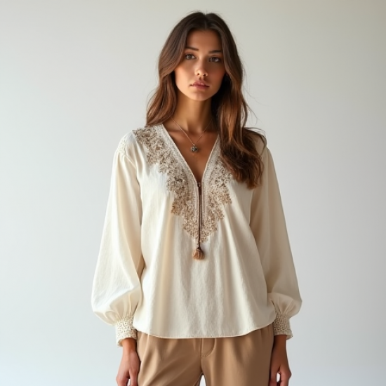 Boho Style Embroidered Lace Blouse
