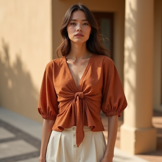 Women's Tie-Front Crop Blouse