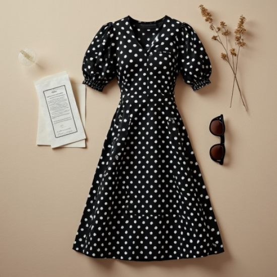 Women's Bold Dot Puff-Sleeve Dress