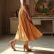 Micro-Pleat Satin Midi Skirt