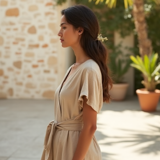 Women's Linen Blend Midi Dress