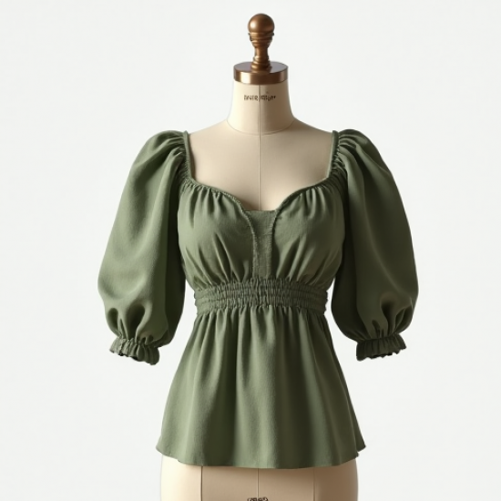 Sweetheart Neckline Puff Sleeve Blouse