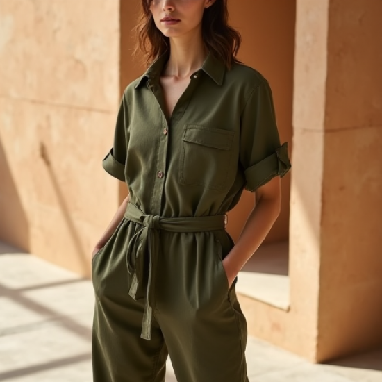 Women's Belted Waist Jumpsuit