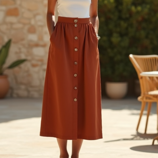 Button-Down Midi Cotton Sun Skirt