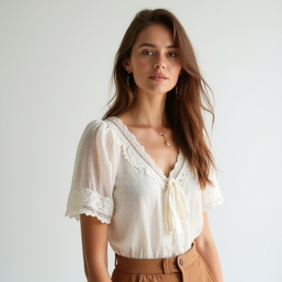 Romantic Eyelet Lace Trimmed Top