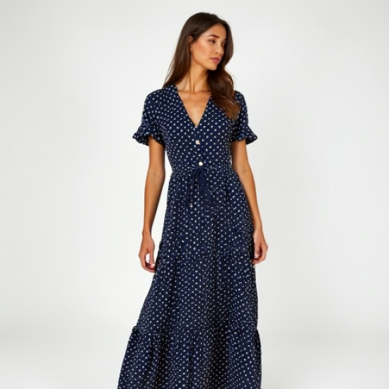 Women's Polka Dot Tiered Maxi Dress
