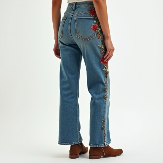 Floral Embroidery Vintage Style Jeans