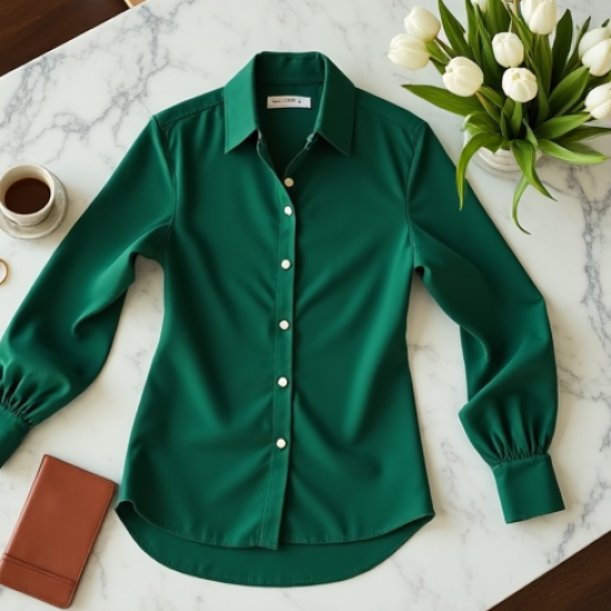 Women's Emerald Green Poplin Blouse