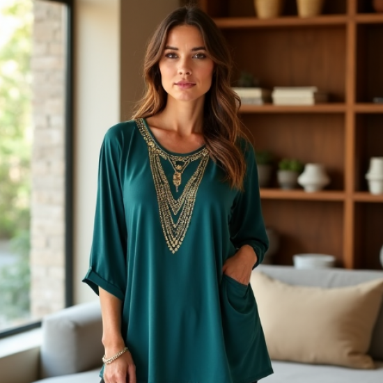 Women's Layered Necklace Print Top