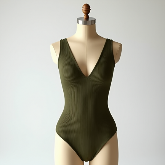 V-Neck Ribbed Slim Fit Bodysuit