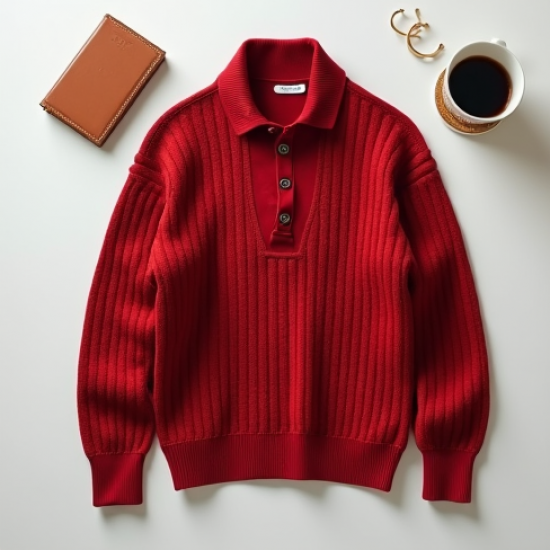 Women's Cherry Red Polo Knit Top